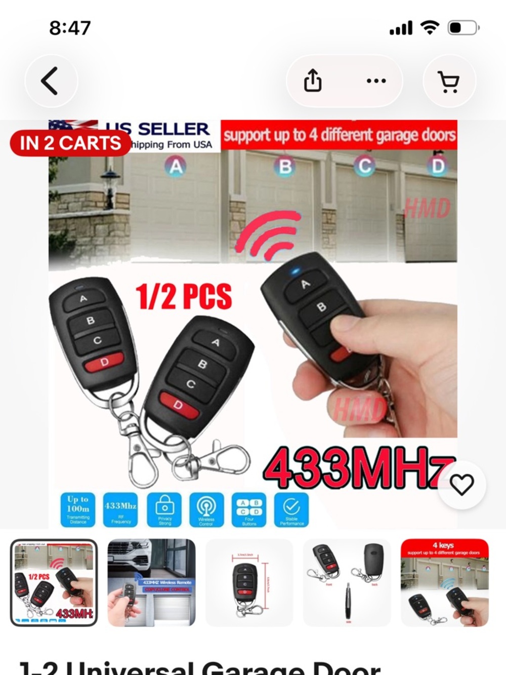 Universal Garage Door Remotes 433mhz Electric
Cloning Control Key Fob Opener